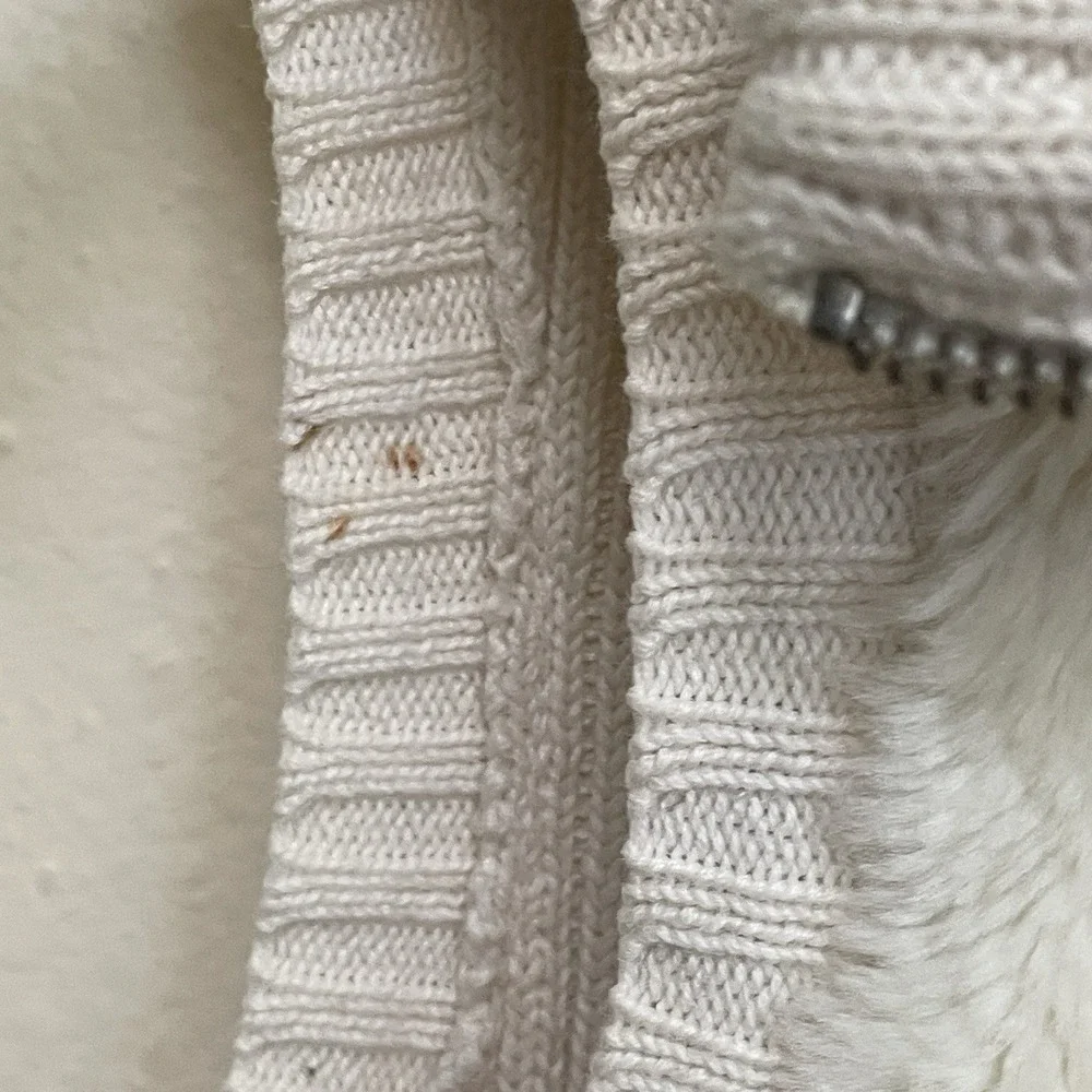 DKNY Jeans Women Cream Faux Fur Ribbed Knit‎ Full Zip Sweater Vest Size M